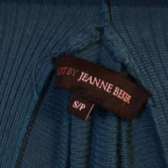 Peacock Blue Pleated Knit Open Waterfall Cardigan - Picture 15 of 15